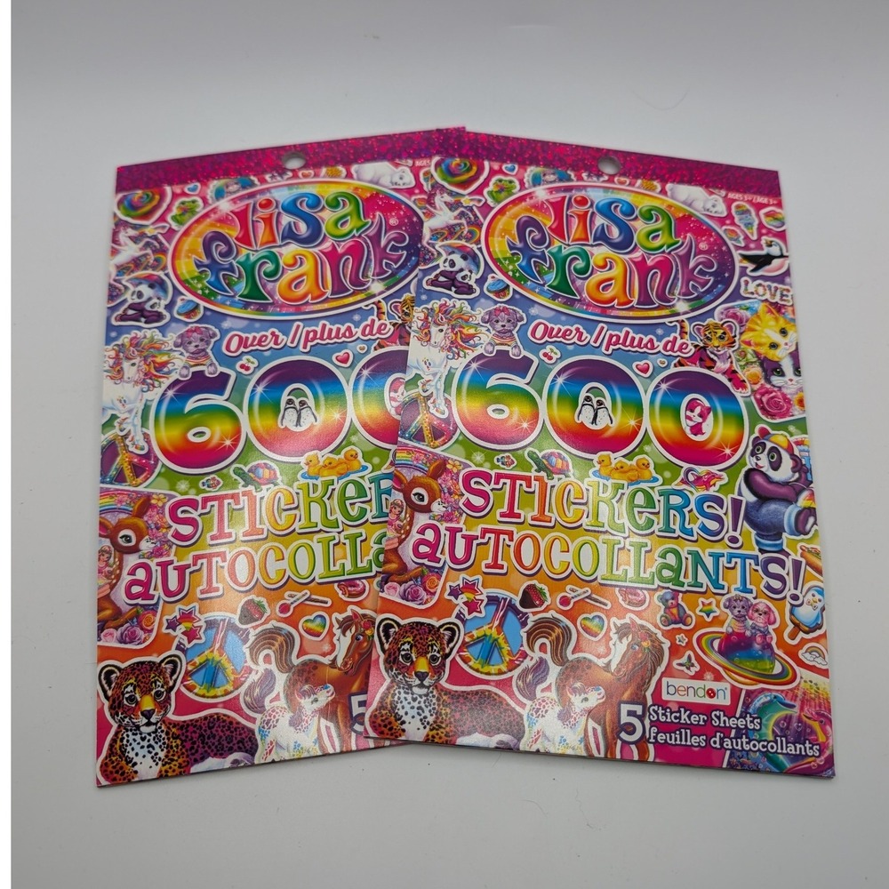 Lisa Frank 600+ Sticker Book Set 2 Rainbow Unicorn Panda Leopard 5‎ Sheets Per